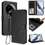 For Xiaomi 15 Ultra Embossed Heart Cat Leather Phone Case with Hand Strap(Black)