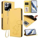 For Xiaomi 15T 5G Embossed Heart Cat Leather Phone Case with Hand Strap(Yellow)