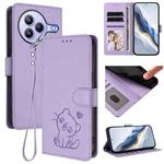 For Xiaomi Civi 5 Pro 5G Embossed Heart Cat Leather Phone Case with Hand Strap(Light Purple)