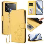For Xiaomi Poco X6 Neo 5G Embossed Heart Cat Leather Phone Case with Hand Strap(Yellow)