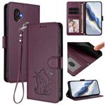 For Samsung Galaxy XCover6 Pro Embossed Heart Cat Leather Phone Case with Hand Strap(Dark Purple)