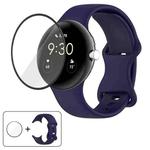 For Google Pixel Watch Butterfly Buckle Silicone Watch Band with 3D Curved Film(Midnight Blue)