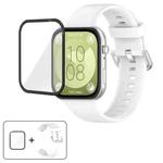 For Huawei Watch Fit 4 Pro Silver Steel Buckle Silicone Watch Band with 3D Curved Film(White)
