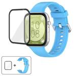 For Huawei Watch Fit 4 Pro Silver Steel Buckle Silicone Watch Band with 3D Curved Film(Sky Blue)