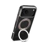 For iPhone 17 Pro Max Denior A23 Retro Flower Texture Magnetic Holder Electroplating Genuine Leather Phone Case(Black)