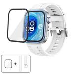 For Huawei Watch Fit 4 Pro Solid Color Silicone Watch Band with 3D Curved Film(White)