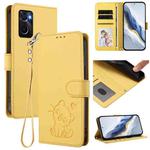 For OPPO A36 / A76 / A96 / K10 4G Embossed Heart Cat Leather Phone Case with Hand Strap(Yellow)