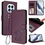For OPPO F29 5G Global Embossed Heart Cat Leather Phone Case with Hand Strap(Dark Purple)