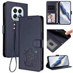 For OPPO F29 5G Global Embossed Heart Cat Leather Phone Case with Hand Strap(Blue)