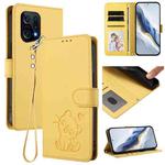 For OPPO Find X5 Embossed Heart Cat Leather Phone Case with Hand Strap(Yellow)