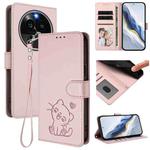For OPPO Find X6 Pro 5G Embossed Heart Cat Leather Phone Case with Hand Strap(Pink)