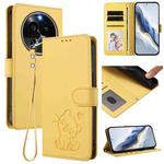For OPPO Find X6 Pro 5G Embossed Heart Cat Leather Phone Case with Hand Strap(Yellow)