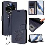 For OPPO Find X6 Pro 5G Embossed Heart Cat Leather Phone Case with Hand Strap(Blue)