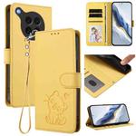 For OPPO Find X8s 5G Embossed Heart Cat Leather Phone Case with Hand Strap(Yellow)