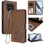 For OPPO Find X8s 5G Embossed Heart Cat Leather Phone Case with Hand Strap(Brown)