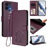 For OPPO K13 India Embossed Heart Cat Leather Phone Case with Hand Strap(Dark Purple)
