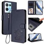 For OPPO Reno8 Pro 5G Embossed Heart Cat Leather Phone Case with Hand Strap(Blue)