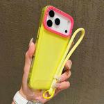 For iPhone 17 Pro Max Color Contrast Lens Frame Transparent TPU Phone Case with Lanyard(Yellow+Rose Red)
