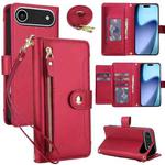 For iPhone Air Seven Card Slots Zipper Wallet Leather Phone Case with Lanyard(Red)