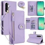 For Samsung Galaxy A17 / A26 / A16 Seven Card Slots Zipper Wallet Leather Phone Case with Lanyard(Light Purple)