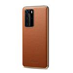 For Huawei P40 Little Litchi Texture Top-grain Leather Electroplated Shockproof Protective Case(Brown)