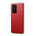 For Huawei P40 Little Litchi Texture Top-grain Leather Electroplated Shockproof Protective Case(Red)