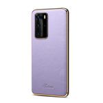 For Huawei P40 Little Litchi Texture Top-grain Leather Electroplated Shockproof Protective Case(Purple)