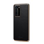 For Huawei P40 Pro Little Litchi Texture Top-grain Leather Electroplated Shockproof Protective Case(Black)