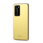 For Huawei P40 Pro Little Litchi Texture Top-grain Leather Electroplated Shockproof Protective Case(Yellow)