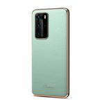 For Huawei P40 Pro Little Litchi Texture Top-grain Leather Electroplated Shockproof Protective Case(Green)
