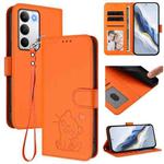 For Realme C71 4G Global Embossed Heart Cat Leather Phone Case with Hand Strap(Orange)