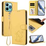 For Realme C53 / C51 4G Global Embossed Heart Cat Leather Phone Case with Hand Strap(Yellow)