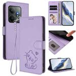 For Realme GT 6 5G / GT 6T 5G Global Embossed Heart Cat Leather Phone Case with Hand Strap(Light Purple)