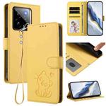 For Realme GT 7 Pro 5G / GT7 Pro Racing Embossed Heart Cat Leather Phone Case with Hand Strap(Yellow)