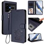 For Realme GT5 240W / GT5 5G Embossed Heart Cat Leather Phone Case with Hand Strap(Blue)