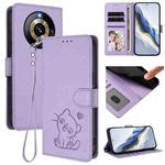 For Realme Narzo 60 Pro Embossed Heart Cat Leather Phone Case with Hand Strap(Light Purple)