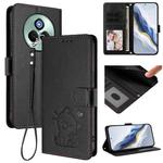 For Realme P3 Pro 5G Global Embossed Heart Cat Leather Phone Case with Hand Strap(Black)