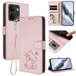 For Realme P3 Ultra 5G Global Embossed Heart Cat Leather Phone Case with Hand Strap(Pink)