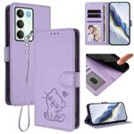 For Realme V70 5G / 14x Global / C75 5G Embossed Heart Cat Leather Phone Case with Hand Strap(Light Purple)