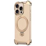 For iPhone 14 Pro Borderless MagSafe Ring Holder Plain Leather Phone Case(Gold)