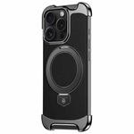 For iPhone 13 Pro Borderless MagSafe Ring Holder Plain Leather Phone Case(Black)