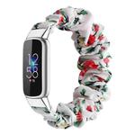 xDfind Polyester Elastic Wreath Watch Band For Fitbit Luxe, Size:S(White Background Red Flowers)