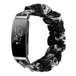 xDfind Polyester Elastic Wreath Watch Band For Fitbit Inspire, Size:S(Black Background Grey Flowers)