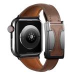 For Apple Watch 46mm / 49mm / 45mm / 44mm Magnetic Buckle Small Waist Plain Genuine Leather Watch Band(Dark Coffee)