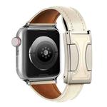 For Apple Watch 42mm / 41mm / 40mm / 38mm Magnetic Buckle Small Waist Plain Genuine Leather Watch Band(Beige)