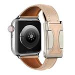 For Apple Watch 42mm / 41mm / 40mm / 38mm Magnetic Buckle Small Waist Plain Genuine Leather Watch Band(Milk Apricot)