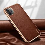 For iPhone 11 Pro Max SULADA Litchi Texture Leather Electroplated Shckproof Protective Case(Brown)