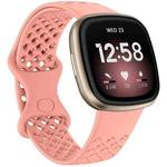 xDfind Breathable Holes Solid Color Silicone Watch Band For Fitbit Versa 3 / Sense, Size:S(Official Pink)