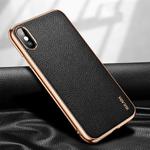 For iPhone XS Max SULADA Litchi Texture Leather Electroplated Shckproof Protective Case(Black)
