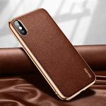 For iPhone XS Max SULADA Litchi Texture Leather Electroplated Shckproof Protective Case(Brown)